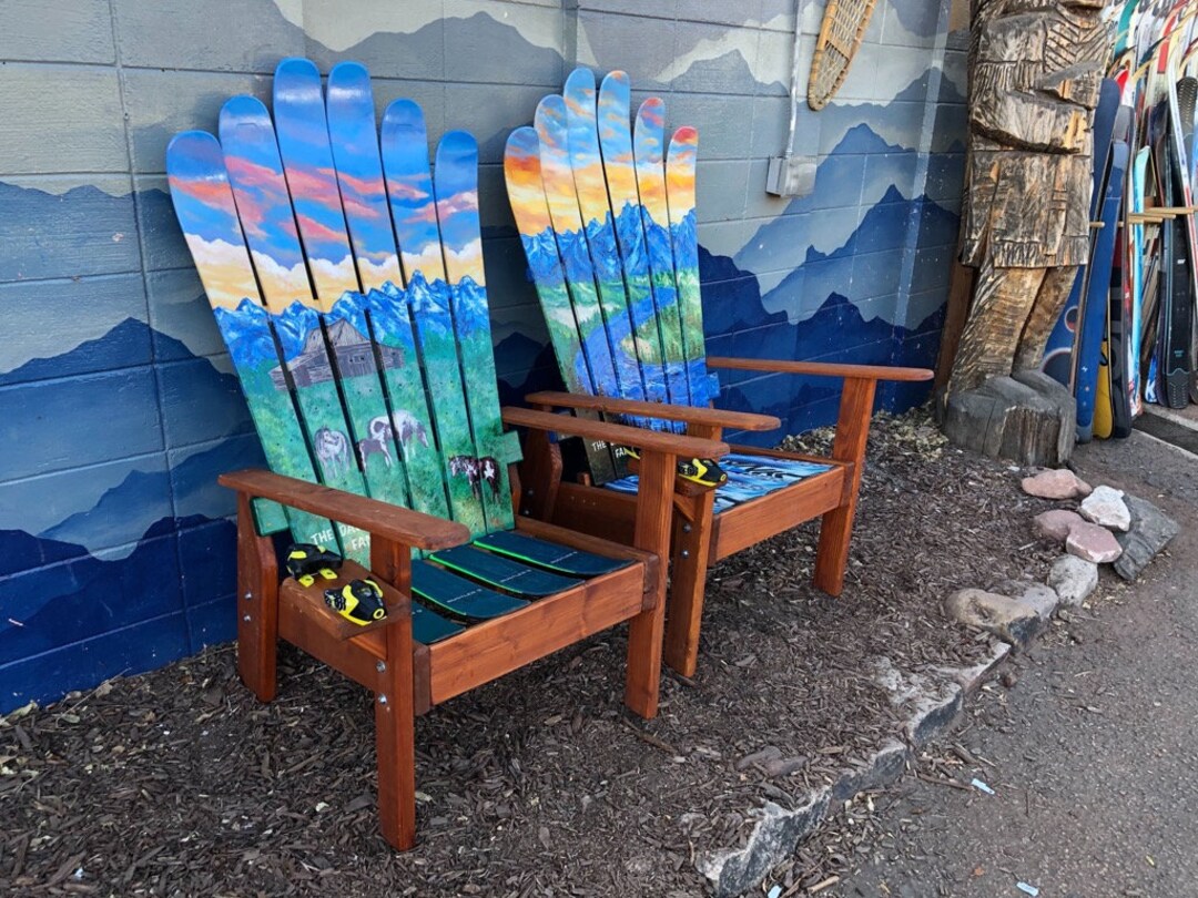 Set of 2 Hand-painted Ski Adirondack Chairs – Teton Sunset Murals