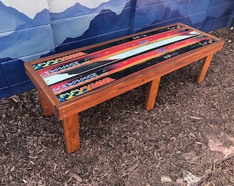 Ski 48&quot; Coffee Table,  Request your favorite colors or ski brands, wood, original skis, handcrafted in Colorado, recycled skis, upcycled