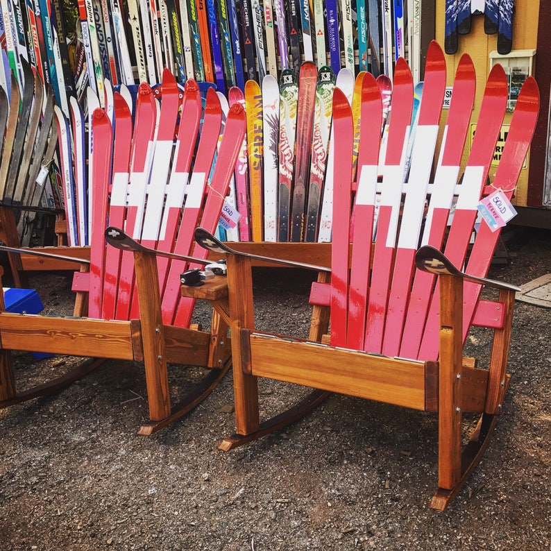 Two Adirondack Rocking Chairs Ski Patrol Painted Rocking Etsy