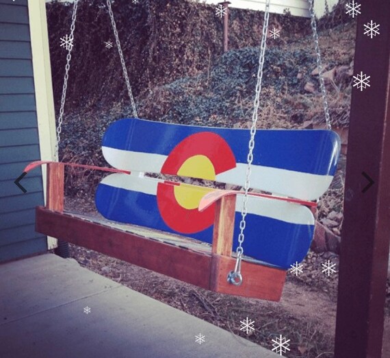 Porch Swing Colorado Flag ski snowboard swing porch swing bench made to hang swing deck hand painted perfect housewarming gift idea