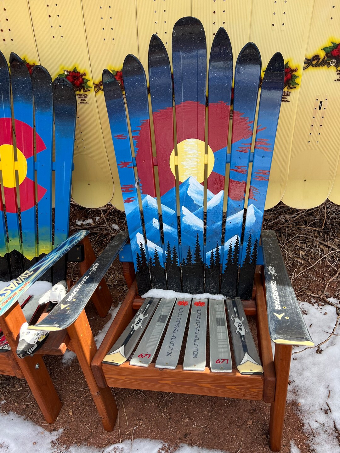 Patio Chair, Colorado Adirondack Chair, Hand Painted Night Mural Ski