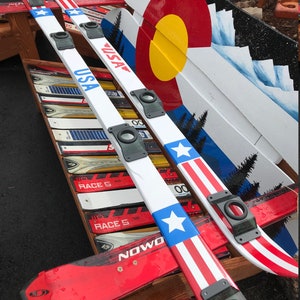 Hand painted USA &quot;Party&quot; ski with universal drinking glass mounting system, original skis, Genuine Painted Ski, Premium Ski