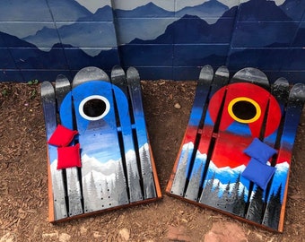 Hand painted Colorado Ski Cornhole Board Set, Night & Day Mural, Customizable (NO BAGS)