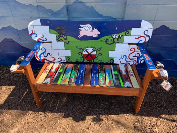 Pink Floyd Themed Snowboard Bench Hand Painted Outdoor Furniture