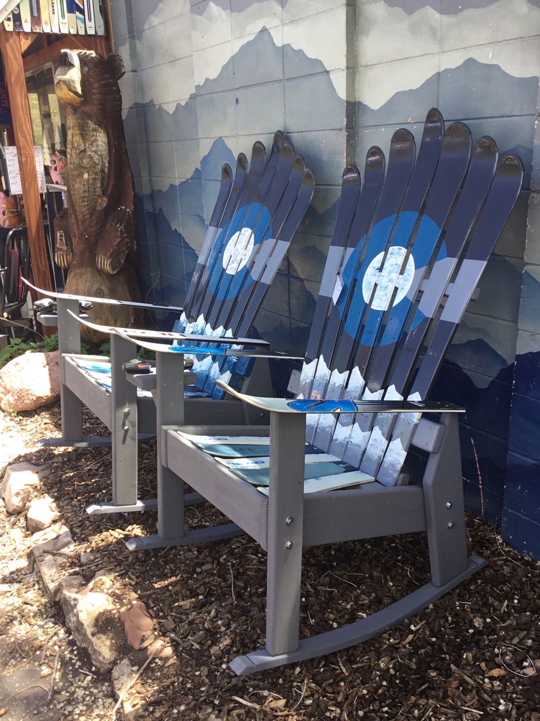 Set of 2 Gray Colorado Ski Adirondack Rocking Chairs - Hand Painted - Etsy