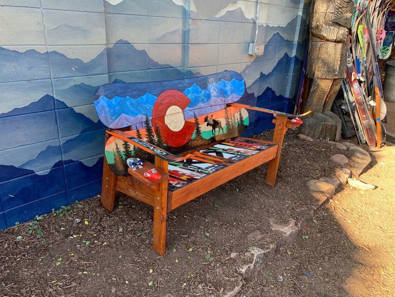 Moose Racing Bench Hand Painted Colorado Moose Ski Bench, Upcycled Outdoor Furniture - Etsy