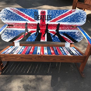 Union Jack Beatles Abbey Road Art Adirondack Rocking snowboard bench, rocking chair bench, Colorado life, Beatles, Unique Gift Idea for them