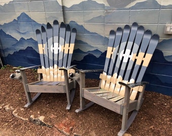 Set of 2 Grey rockers -  Adirondack Patio Ski Chairs, Colorado Flag Wood Chair, Grey Chair, Unique Gift, Colorado Lifestyle Chairs, ROCKING