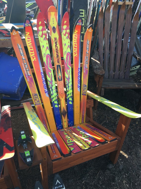 2 Retro Handcrafted Unpainted Upcycled Ski Adirondack Chairs Etsy