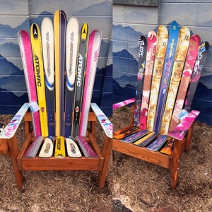 Set Of Two Original Adirondack Ski Chairs, Colorful Outdoor Furniture, Deck Chair, Recycled Ski Chair, His and Hers Porch Chairs,