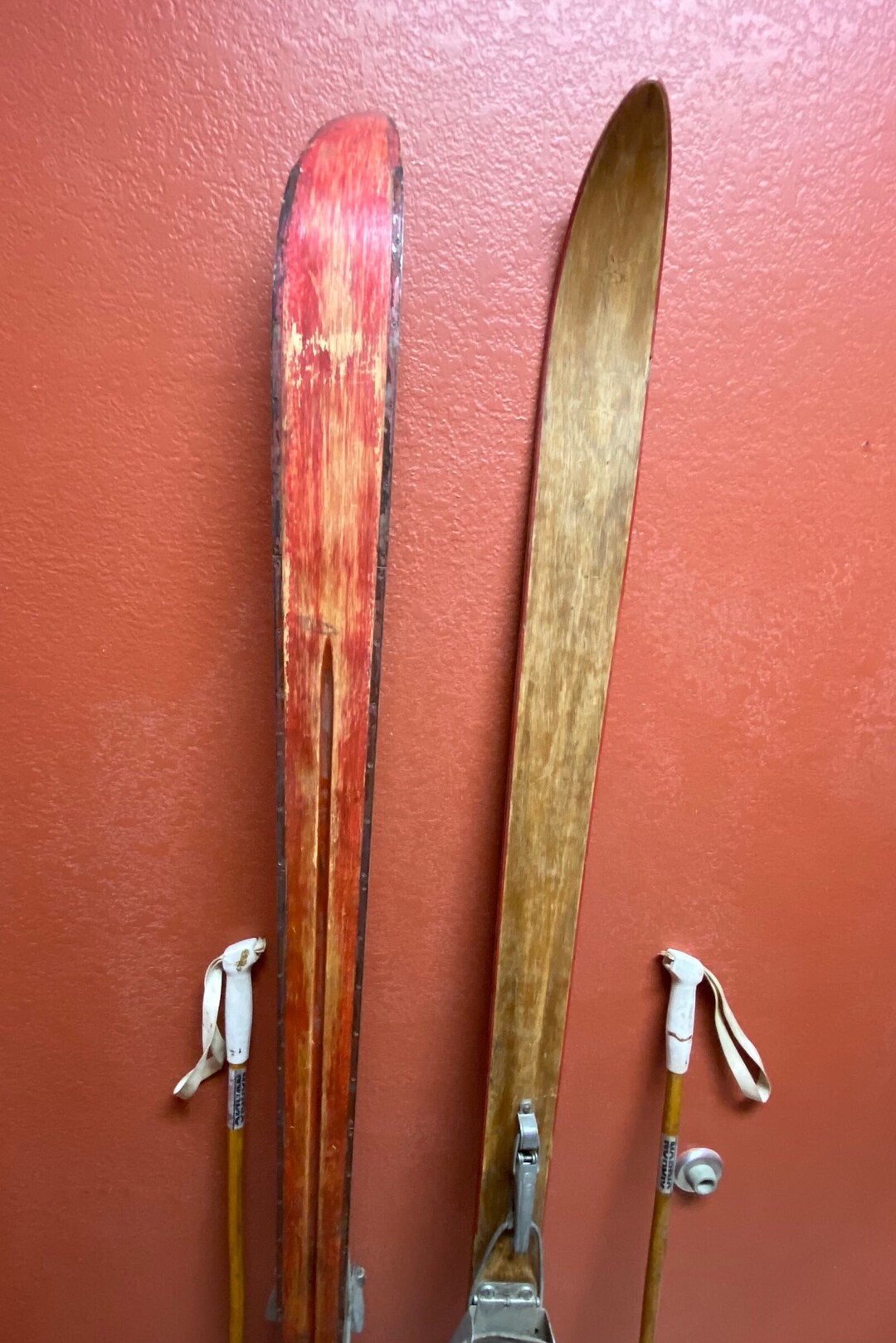 Antique Wood Skis, Unique Antique Refurbished Ski Wall Art Set
