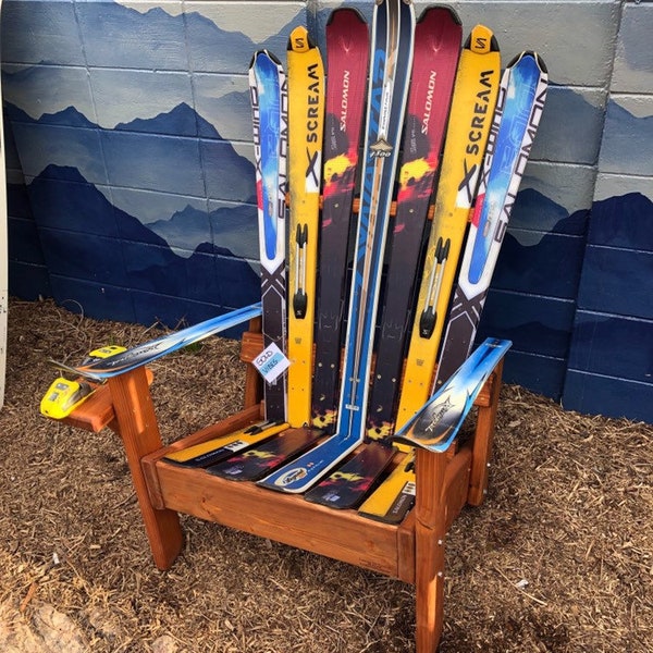 Ultra Premium Adirondack Ski Chair, Request your favorite colors or ski brands, custom Adirondack Chair, Recycled Ski Chair, ski chairs