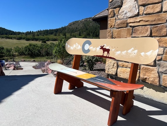 Hand-Painted Moose Snowboard Bench, Repurposed Ski Bench - Etsy 日本