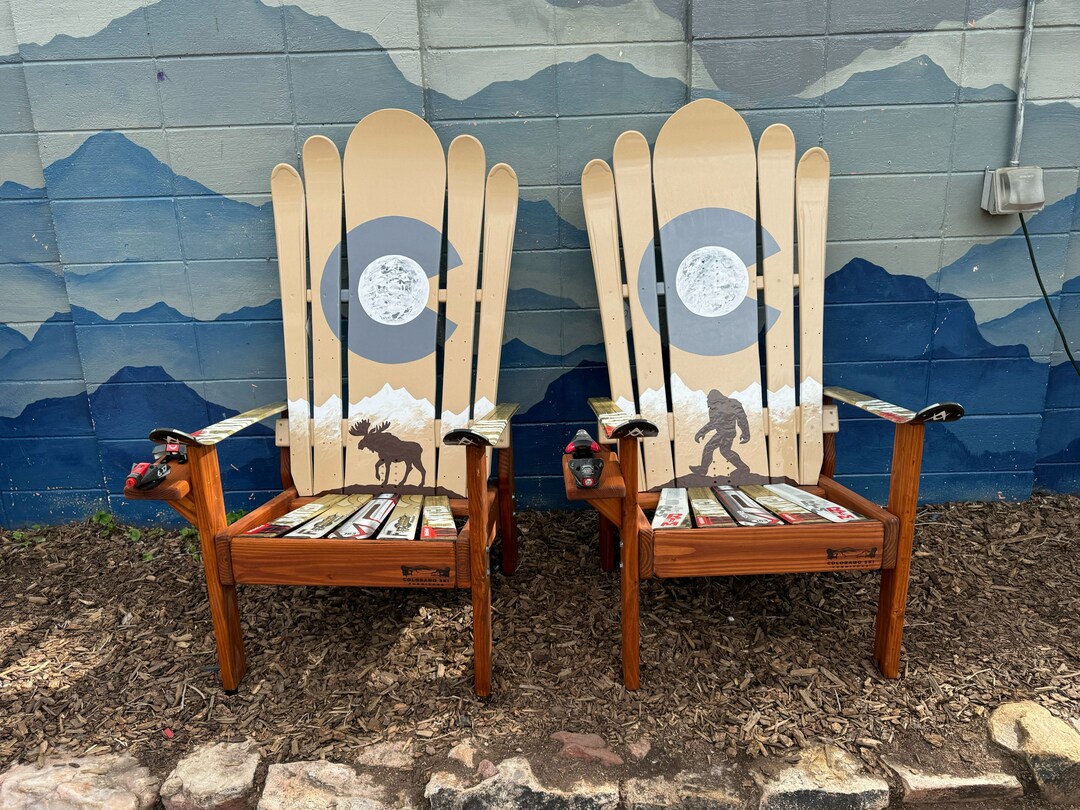 Set of 2 - Sasquatch Bigfoot Ski Adirondack Chairs - Hand Painted