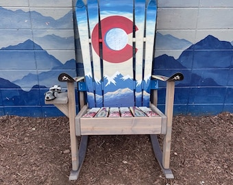 Colorado Ski Chair Rocker, Hand-Painted Mountain Mural Chair