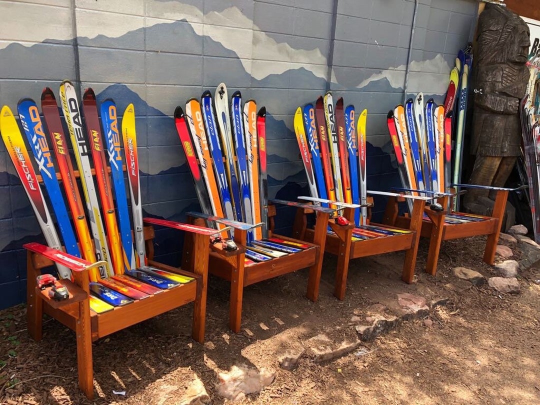 Set of 4 Premium Adirondack Ski Chairs Made W/ Original Skis, Pick Your