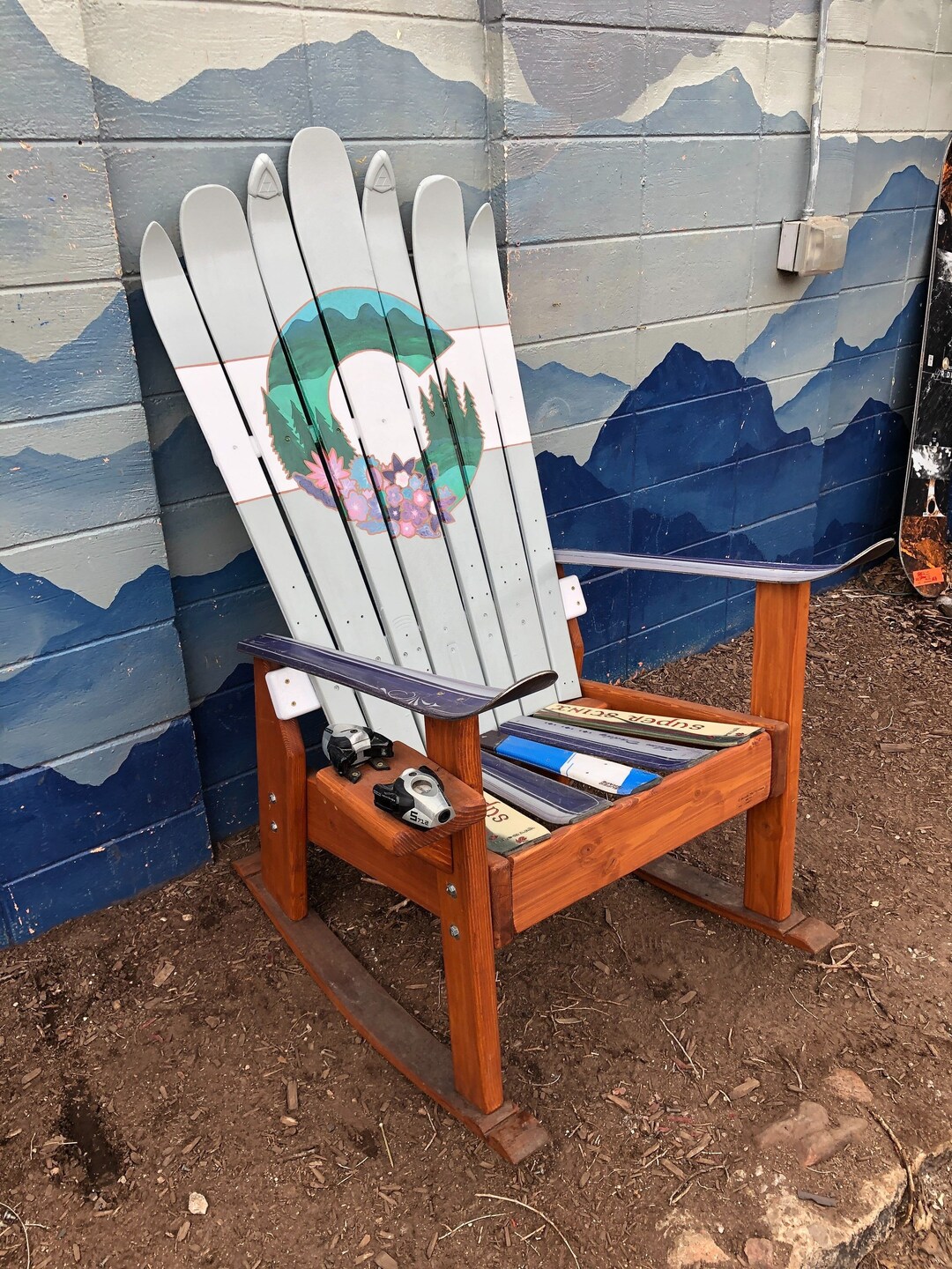 Hand Painted Ski Rocking Chair, Colorado Mountain Mural - Etsy