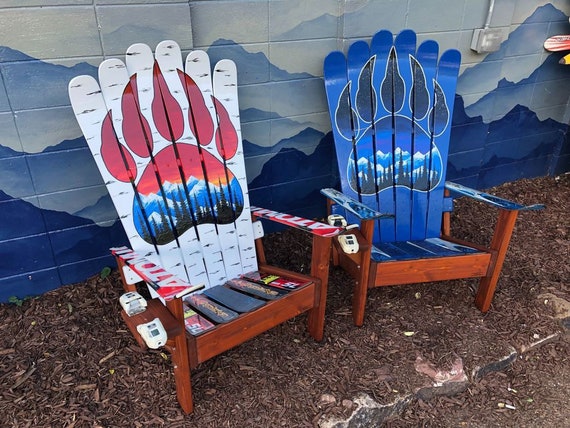 Pair2 Hand Painted Ski Chair bear Claw and Aspens Painted Sunset