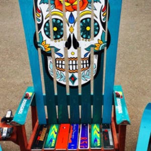 Mexican Sugar Skull/ Day of the Dead Ski Chair, Hand painted, Adirondack chair, sugar skulls, custom chair, deck chairs, patio chair image 4