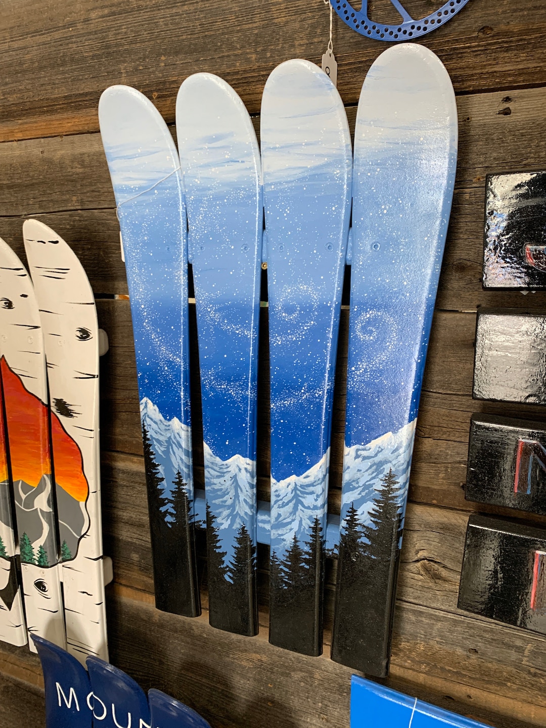 Snowy Mountain Mural Ski Wall Art, Hand Painted on Recycled Downhill