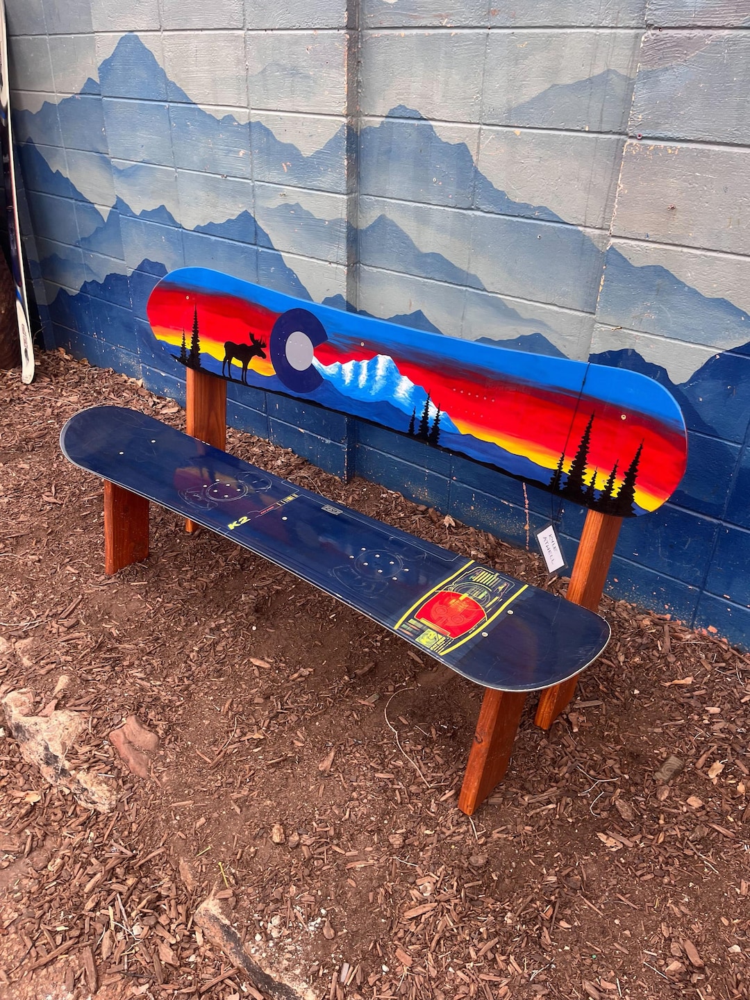 Colorado Mountain Sunset With Moose Snowboard Bench, Hand-painted ...