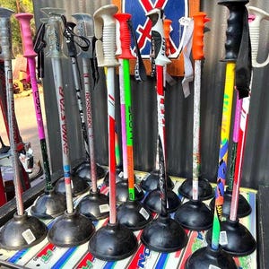 Repurposed Ski Pole Plunger, Upcycled Skier Gag Gift