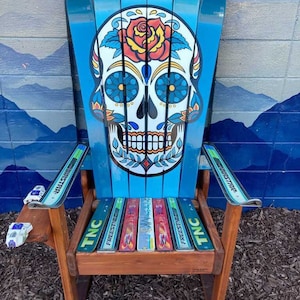 Mexican Sugar Skull/ Day of the Dead Ski Chair, Hand painted, Adirondack chair, sugar skulls, custom chair, deck chairs, patio chair image 1