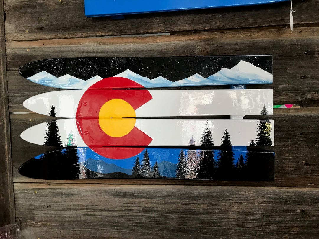 Colorado Mountain Wall Mural, CO Mountain Wall Flag Art, Hand-painted