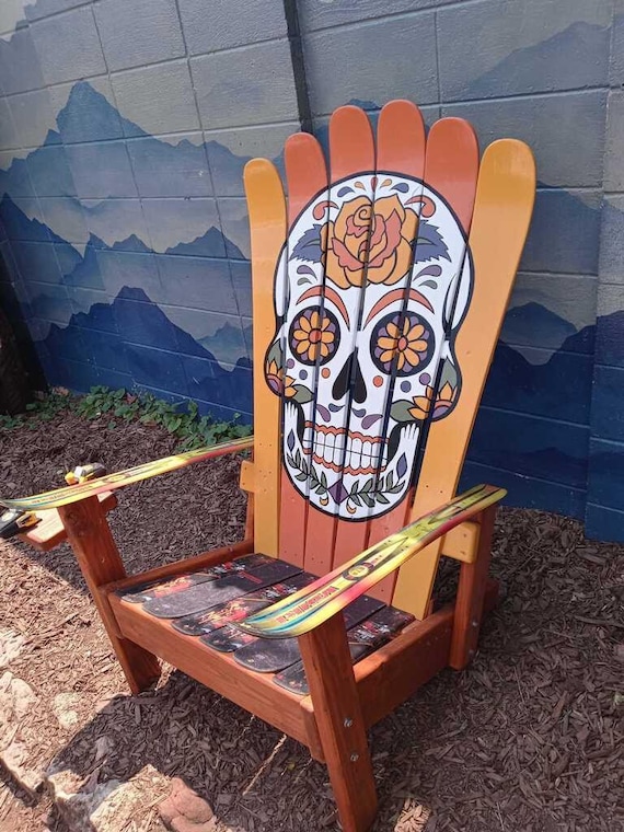 Mexican Sugar Skull Day of the Dead Ski Chair Hand Painted