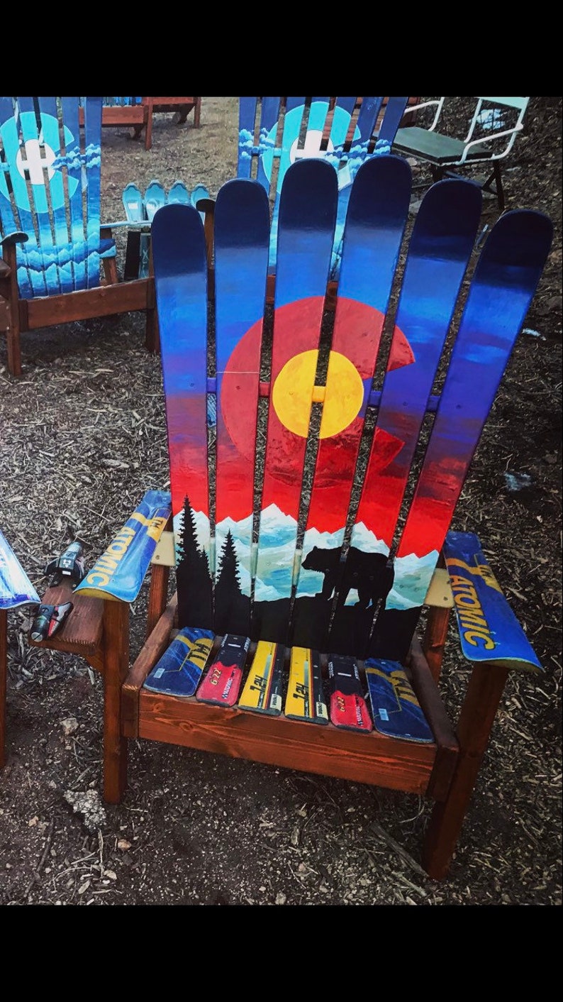 Patio Chair Adirondack Ski Outdoor Furniture Colorado Flag Recycled Bear Sunset Painted Mural