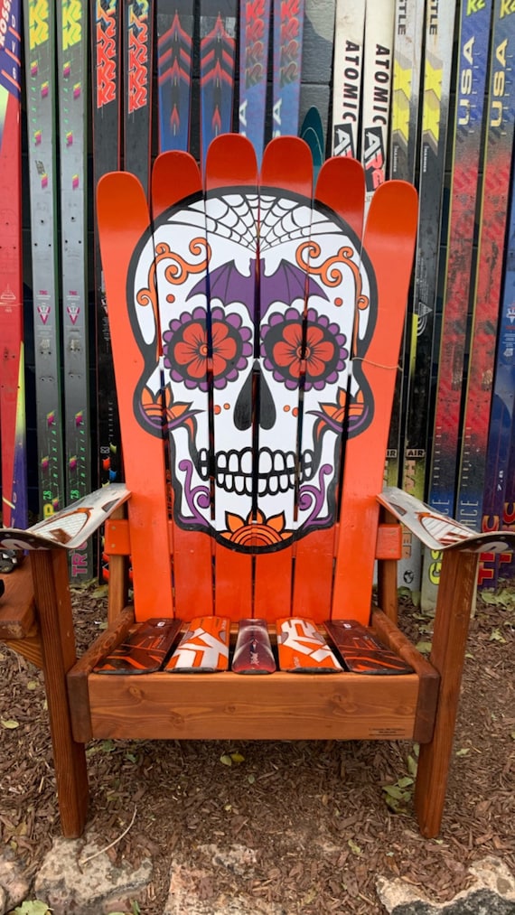 Mexican Sugar Skull Day of the Dead Ski Chair Hand Painted