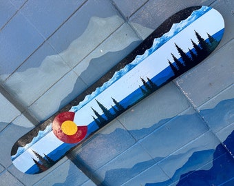 Hand-Painted Colorado Mountain Mural Snowboard Wall Art
