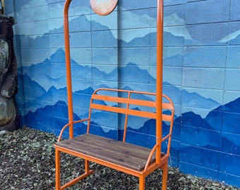 Custom ski chairlift bench with wooden seat powder coated Orange- or any color you choose, replica lift, ski chairlift, with logo plate top