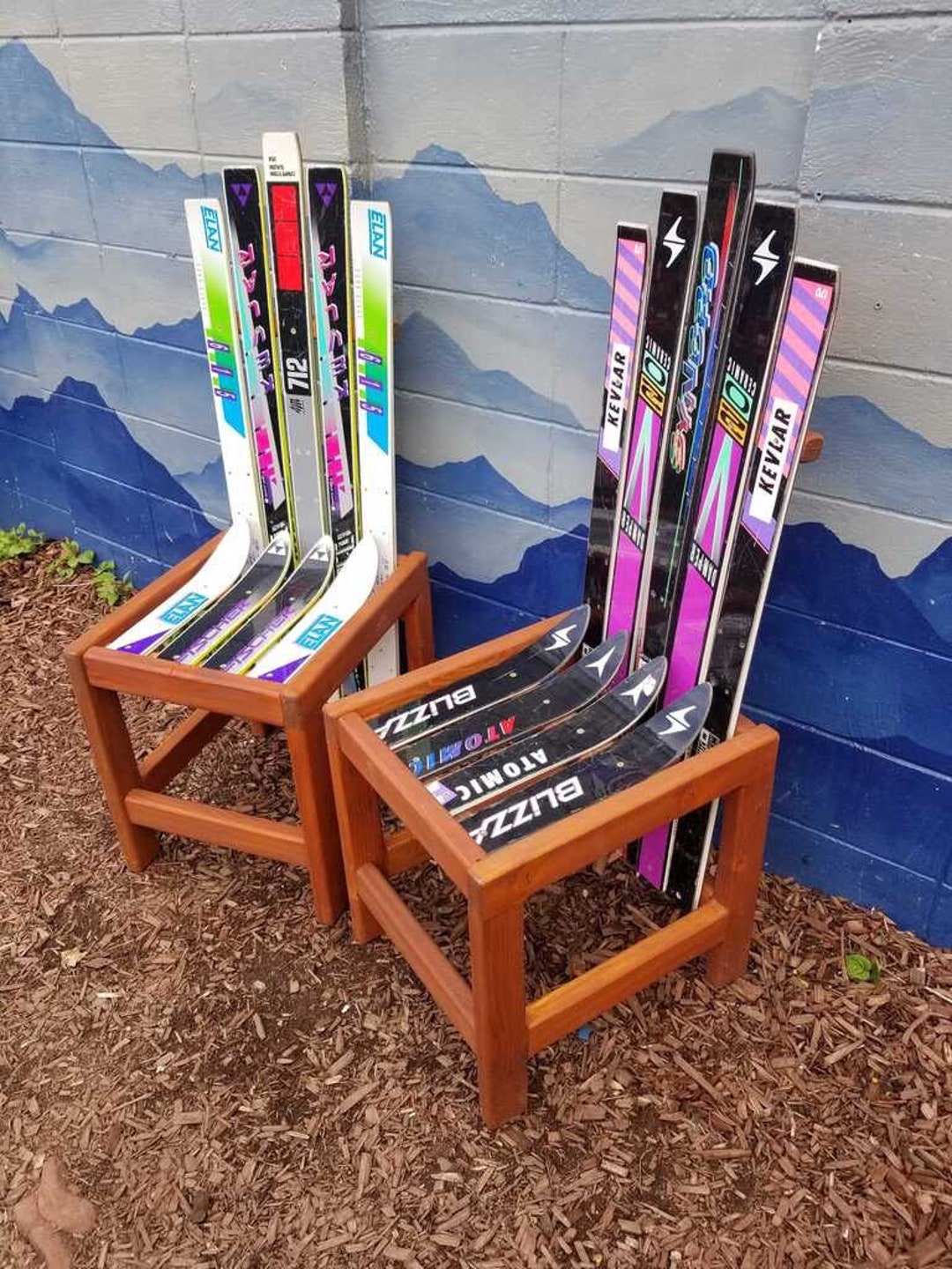 Patio Dining Set of Two Ski Chairs, Made of Repurposed Skis, Request