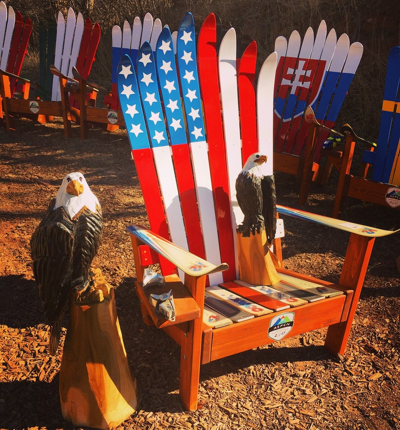 Hand Painted Adirondack USA flag Ski chair image 2