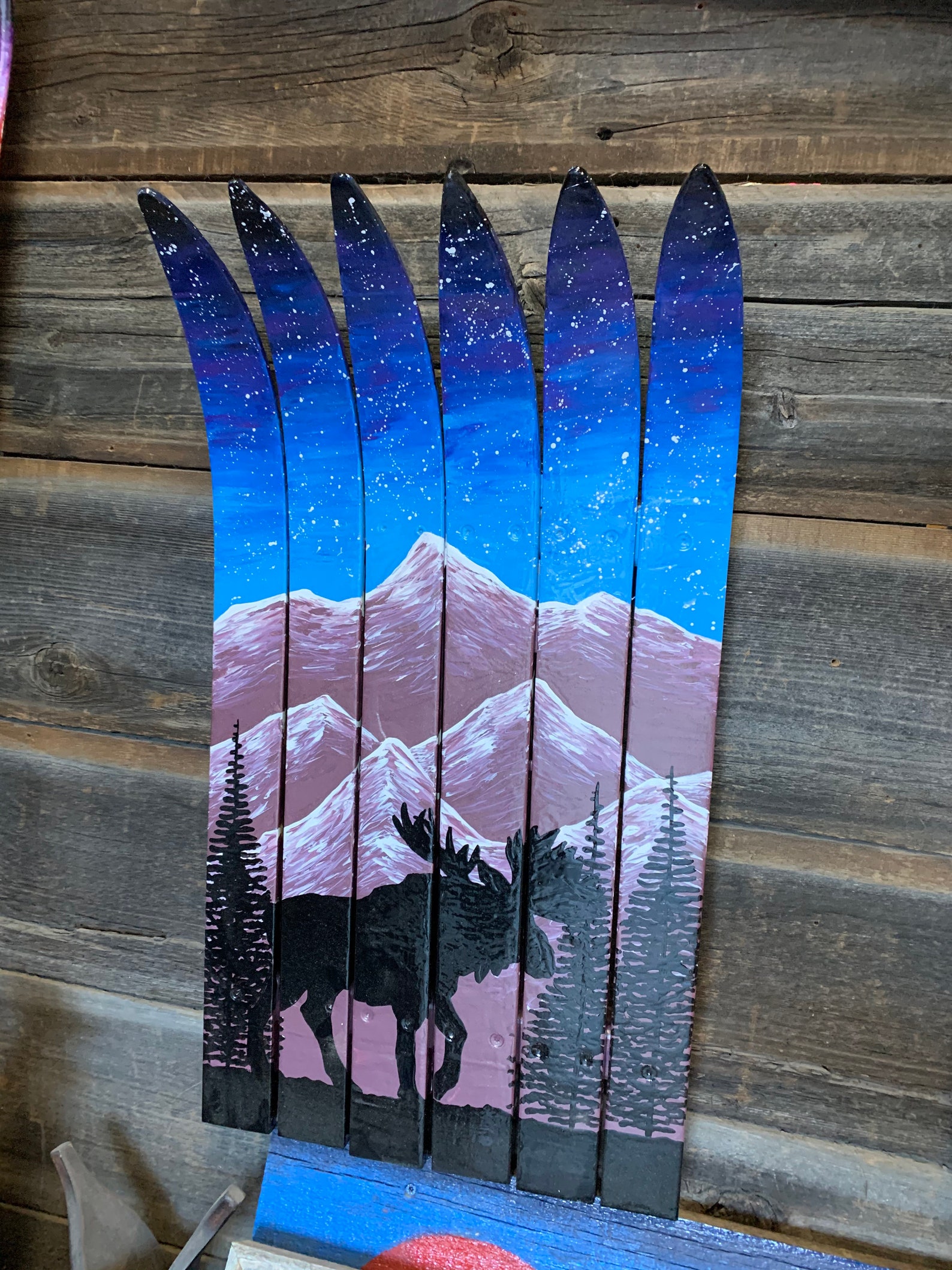 Oil painted ski wall art mountain mural ski wall flag art Etsy