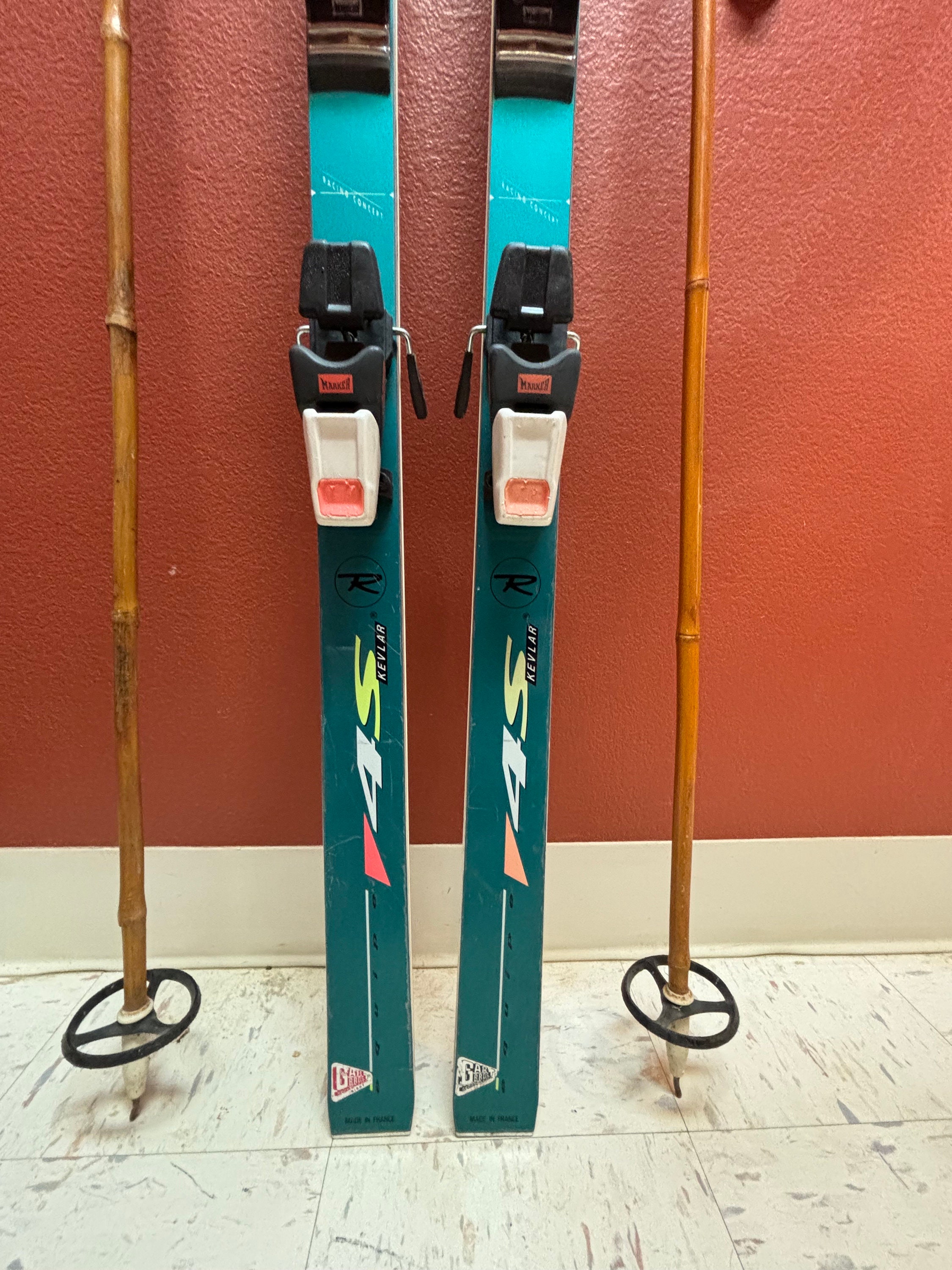 Rossignol 4S Kevlar Skis Wall Art Decor, Refurbished Antique Skis