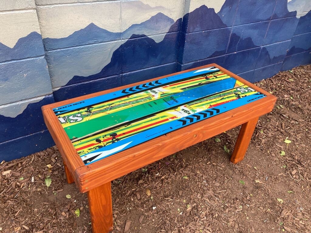 XL Ski Coffee Table, horizontal style, skis and wood, original skis, handcrafted in Colorado, recycled skis, upcycled, Perfect for any area