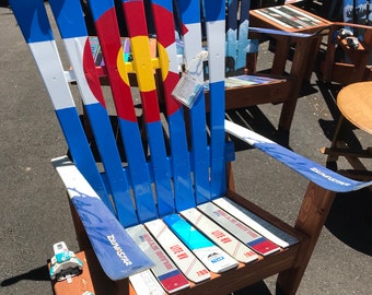 Hand Painted Adirondack Ski Chair, Deck Chair, Colorado Flag Ski Chair, Wood Patio Chair, Fire Pit Chair, Unique Gift, Colorado Pride Chairs