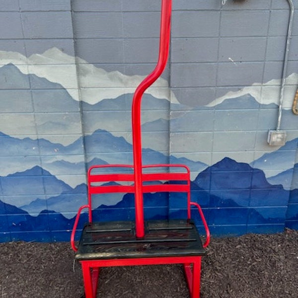 Red Center Pole Original Ski Lift from breckenridge Ski Resort - 2 - Person Ski Lift Bench, powder coated any color, wooden seat, Outdoor