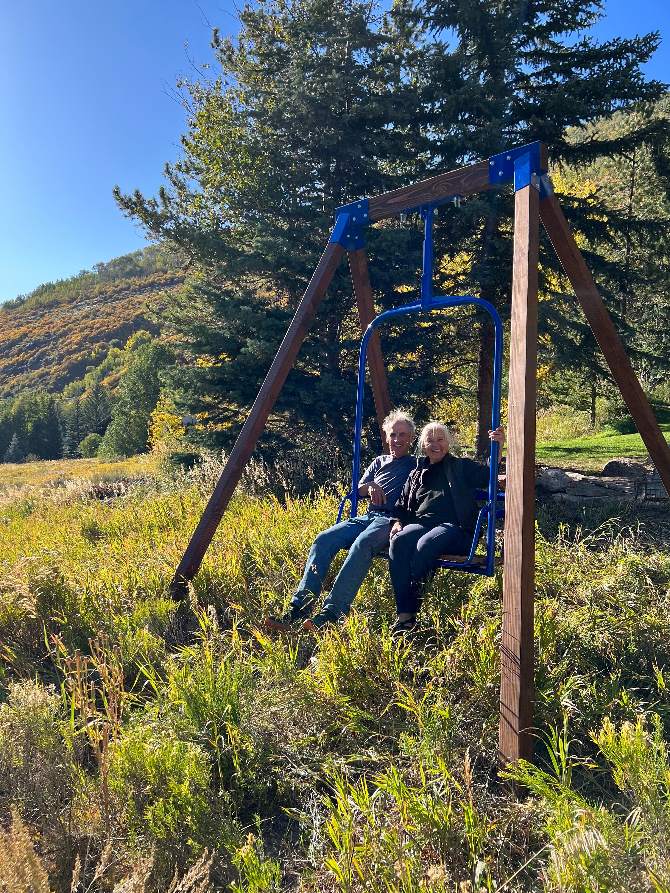 Repurposed Ski Chairlift Bench Swing With Wooden A-frame