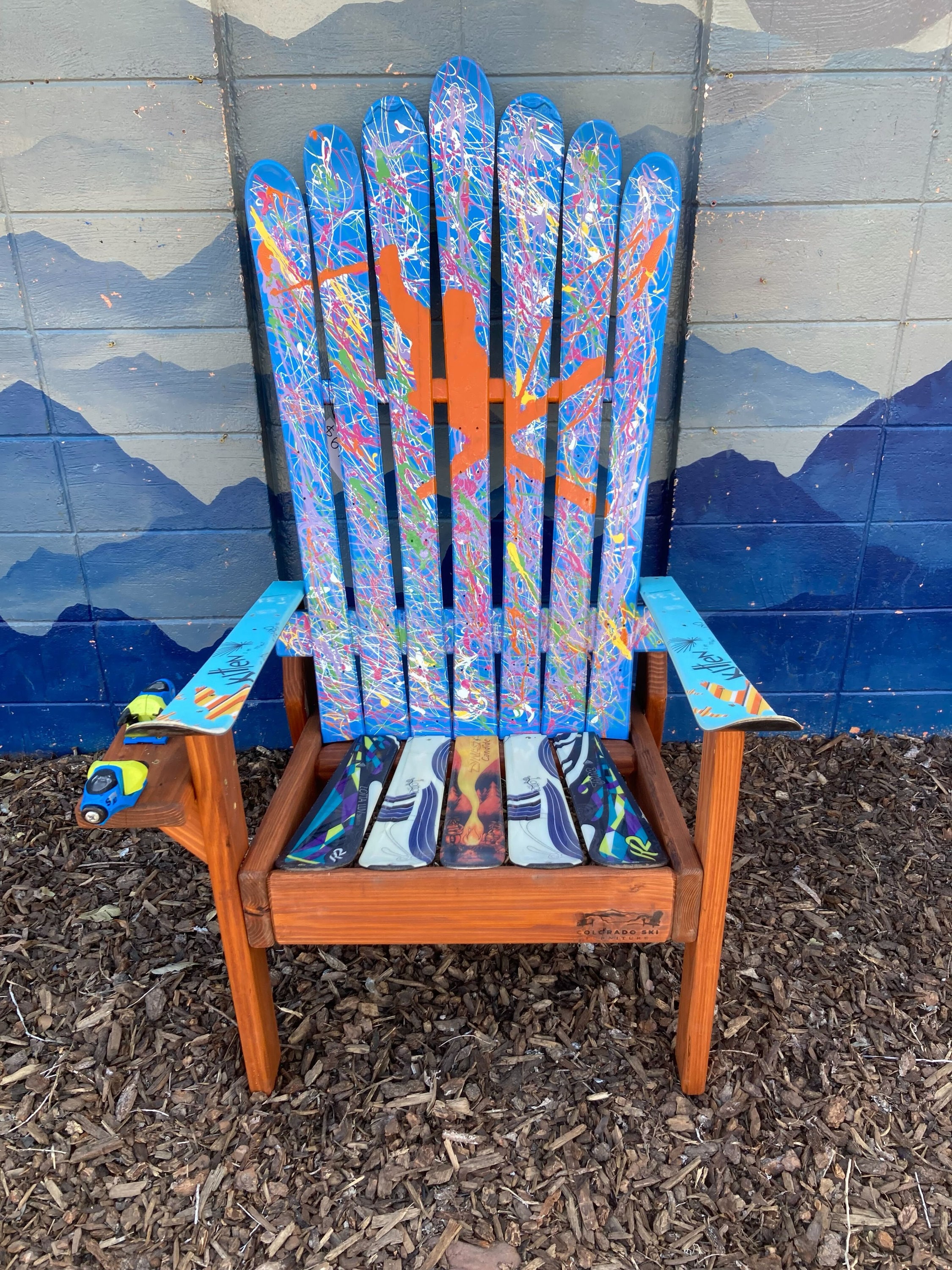 Retro 80s Freestyle Skier Chair, Hand-painted Skier Mural