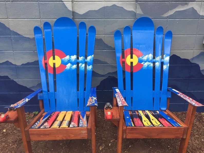 Set Of Two Patio Chairs Colorado Flag Hybrid Mountain Stripe Rocking Adirondack Ski Made With Original Skis Save When You A Thaharaclean Home Living Outdoor Gardening Set Of Two Patio Chairs Colorado Flag, Adirondack Ski Chair Colorado Flag