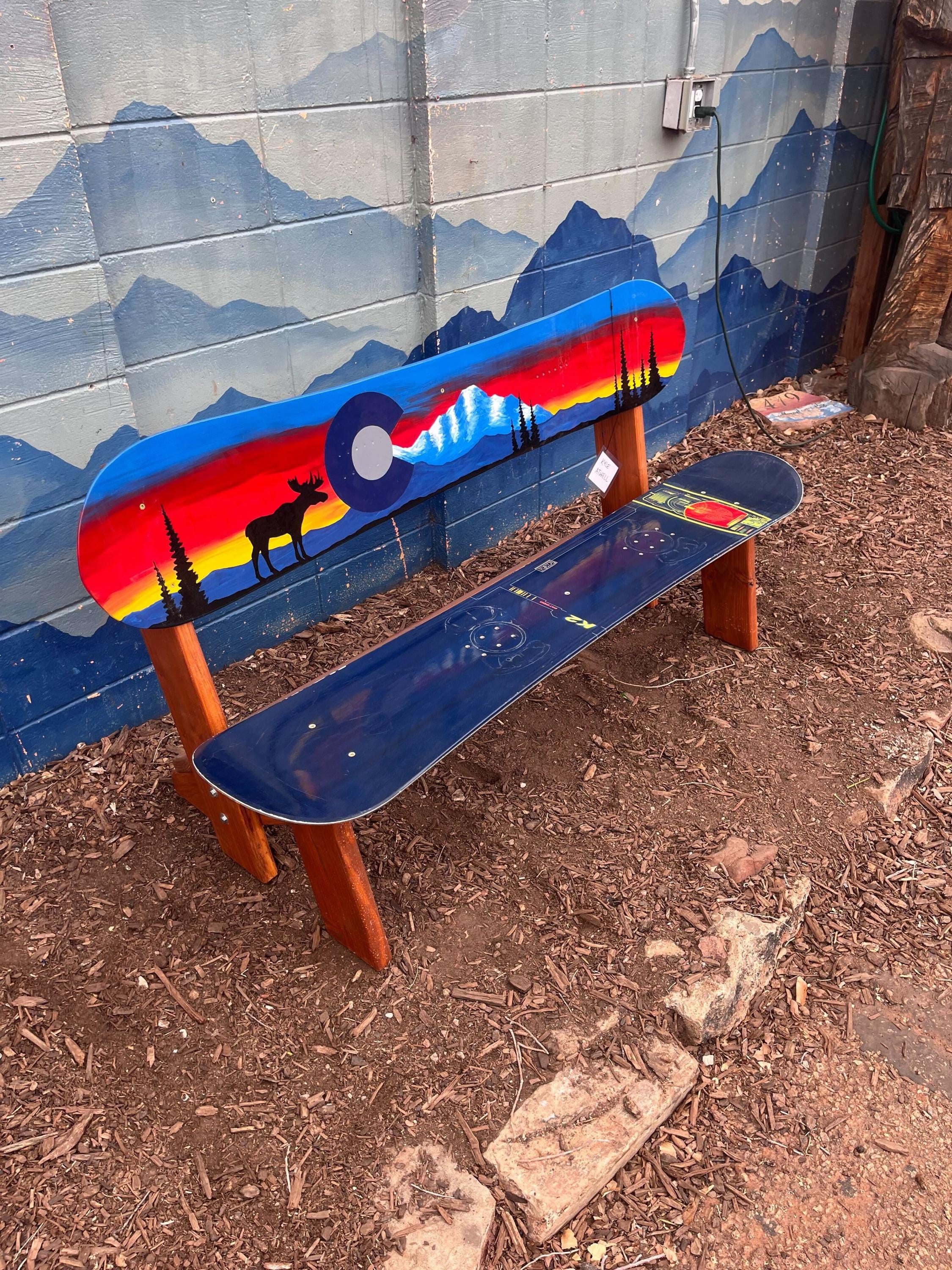 Moose Racing Bench Colorado Mountain Sunset With Moose Snowboard Bench, Hand-painted ...