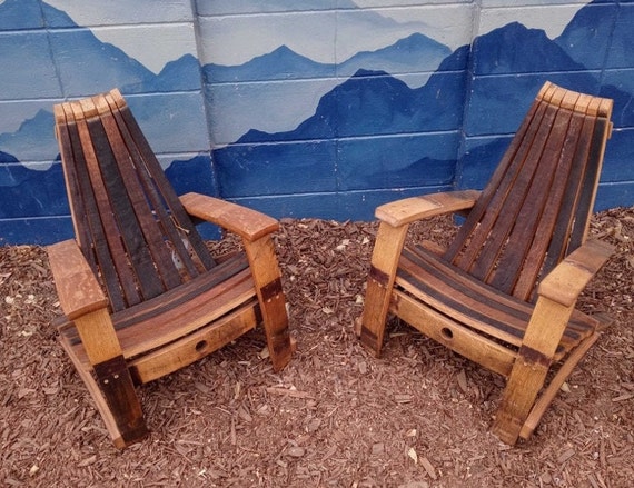 Set of 2 Kids Sized Wine Barrel Adirondack Rocking Chairs Patio