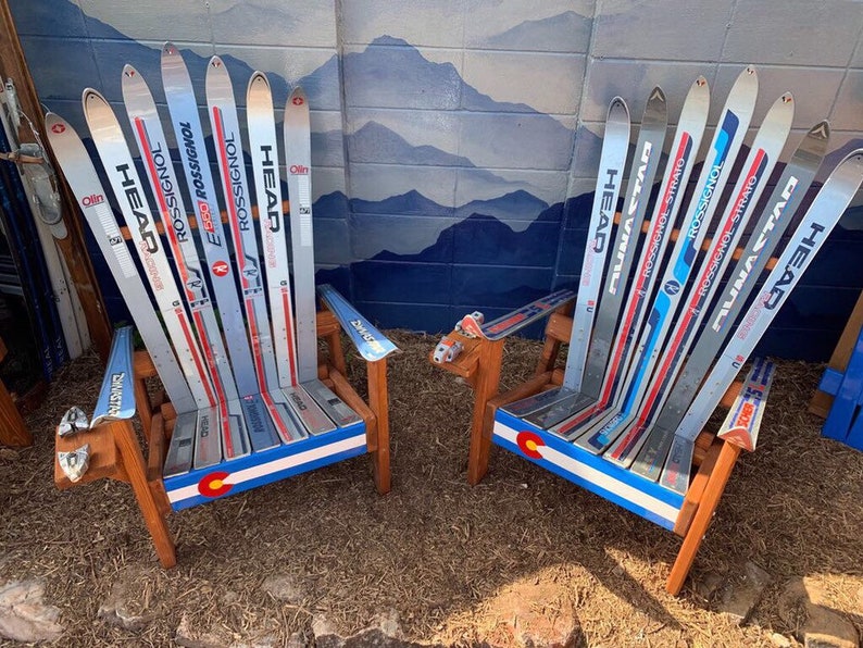 Set Of 2 Original Adirondack Ski Chairs With Colorado Flag Etsy