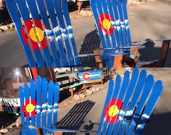 Adirondack Chair, Ski Chairs, Colorado Mountains Art, Adirondack Recycled Ski Chair, Patio Chair, Outdoor Chairs, Porch Furniture