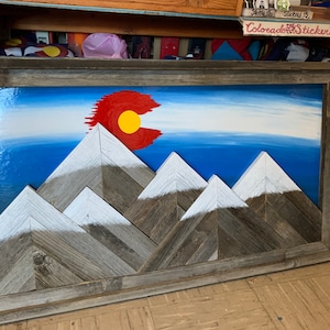 Rustic Barnwood Colorado Mountain Wall Art – Hand Painted