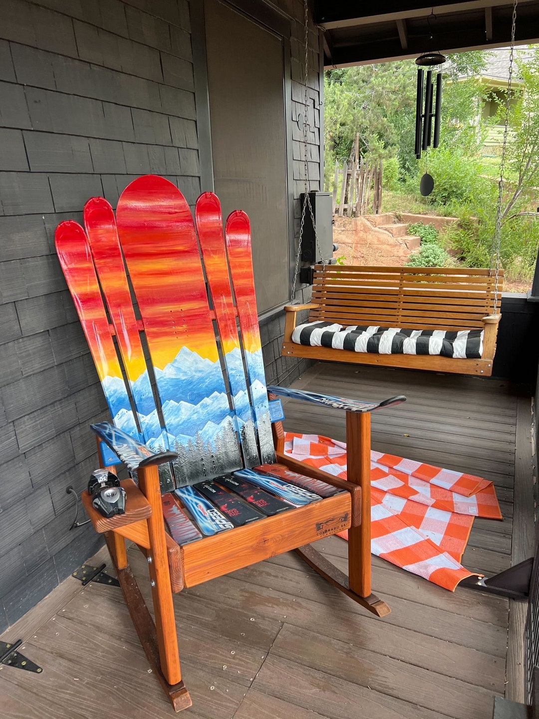 Hand-painted Ski Rocking Chair, Colorado Sunset Mountain Mural - Etsy