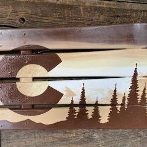 Hand-Painted Colorado Ski Wall Art – Mountain Mural on Recycled Skis 24"